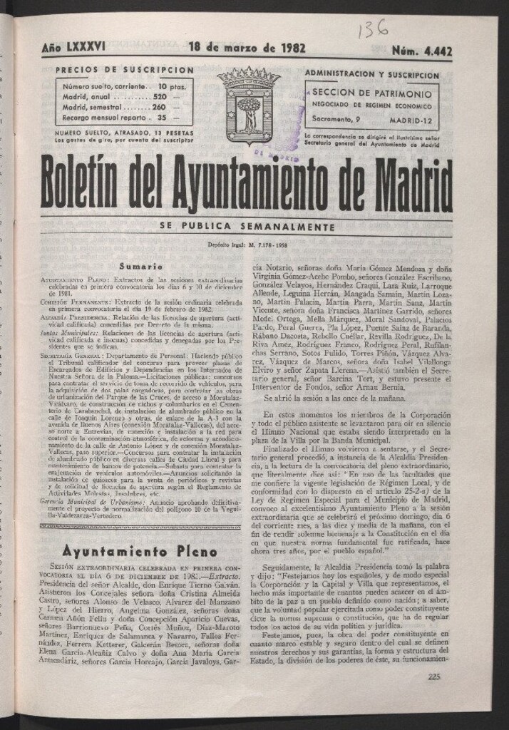 Miniatura de Boletín del Ayuntamiento de Madrid del 18 de marzo de 1982