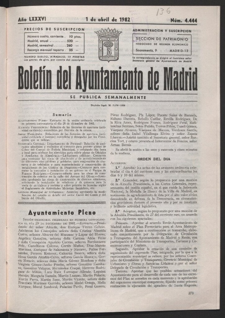 Miniatura de Boletín del Ayuntamiento de Madrid del 1 de abril de 1982