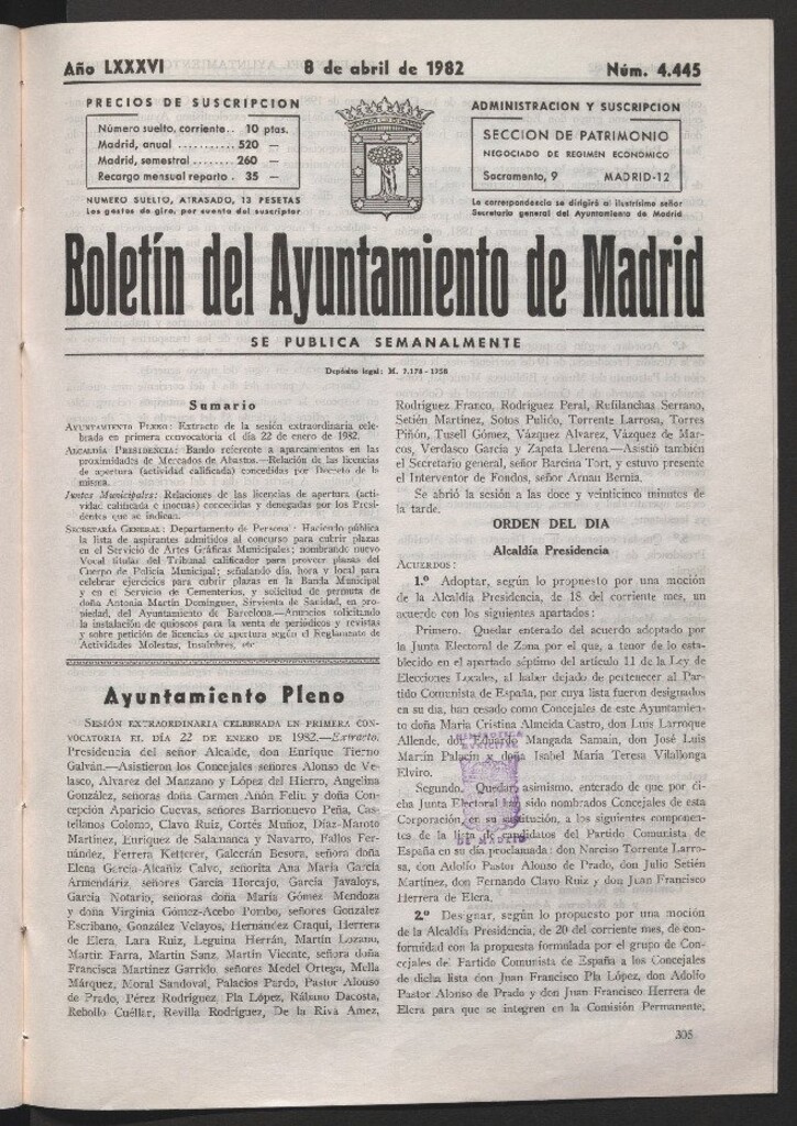 Miniatura de Boletín del Ayuntamiento de Madrid del 8 de abril de 1982