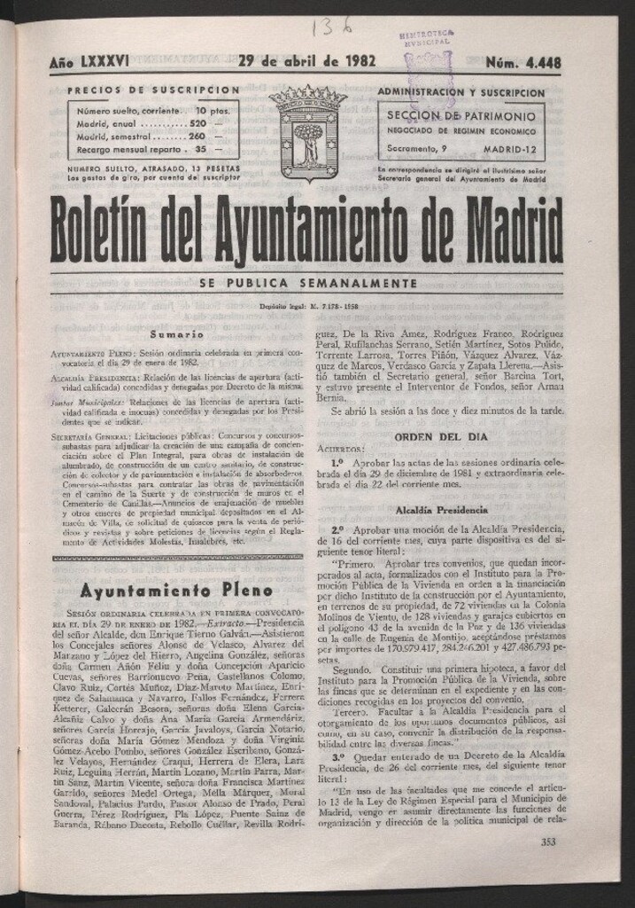 Miniatura de Boletín del Ayuntamiento de Madrid del 29 de abril de 1982