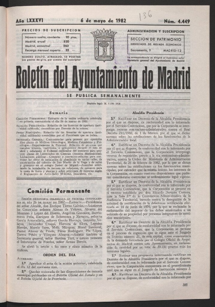Miniatura de Boletín del Ayuntamiento de Madrid del 6 de mayo de 1982