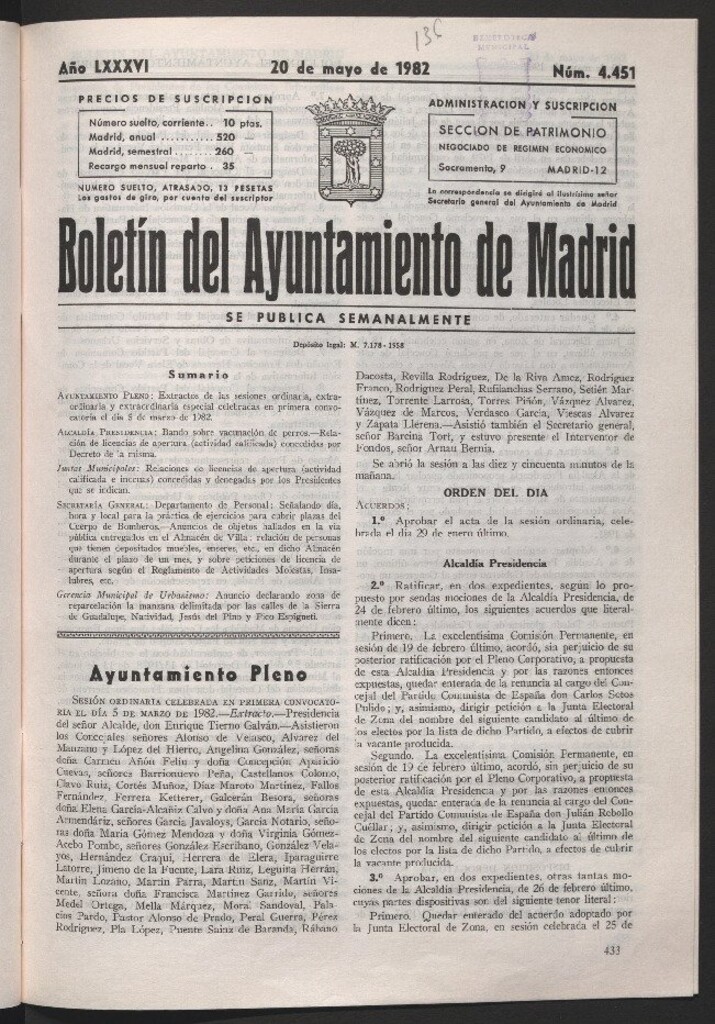 Miniatura de Boletín del Ayuntamiento de Madrid del 20 de mayo de 1982