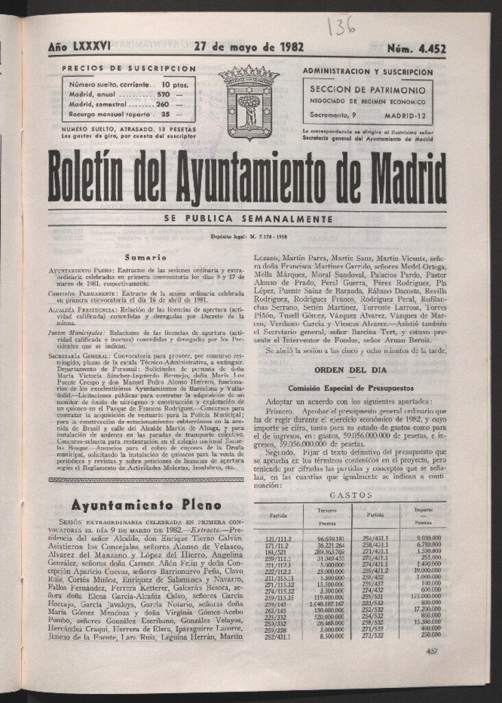 Miniatura de Boletín del Ayuntamiento de Madrid del 27 de mayo de 1982