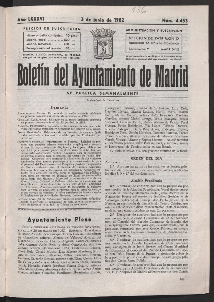 Miniatura de Boletín del Ayuntamiento de Madrid del 3 de junio de 1982