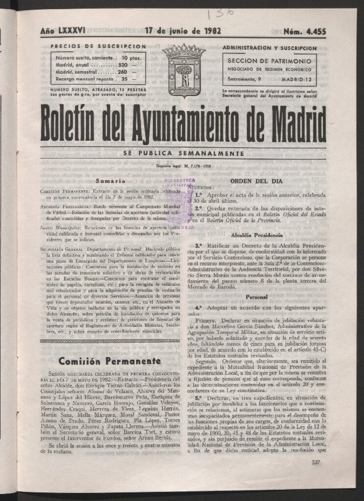 Miniatura de Boletín del Ayuntamiento de Madrid del 17 de junio de 1982