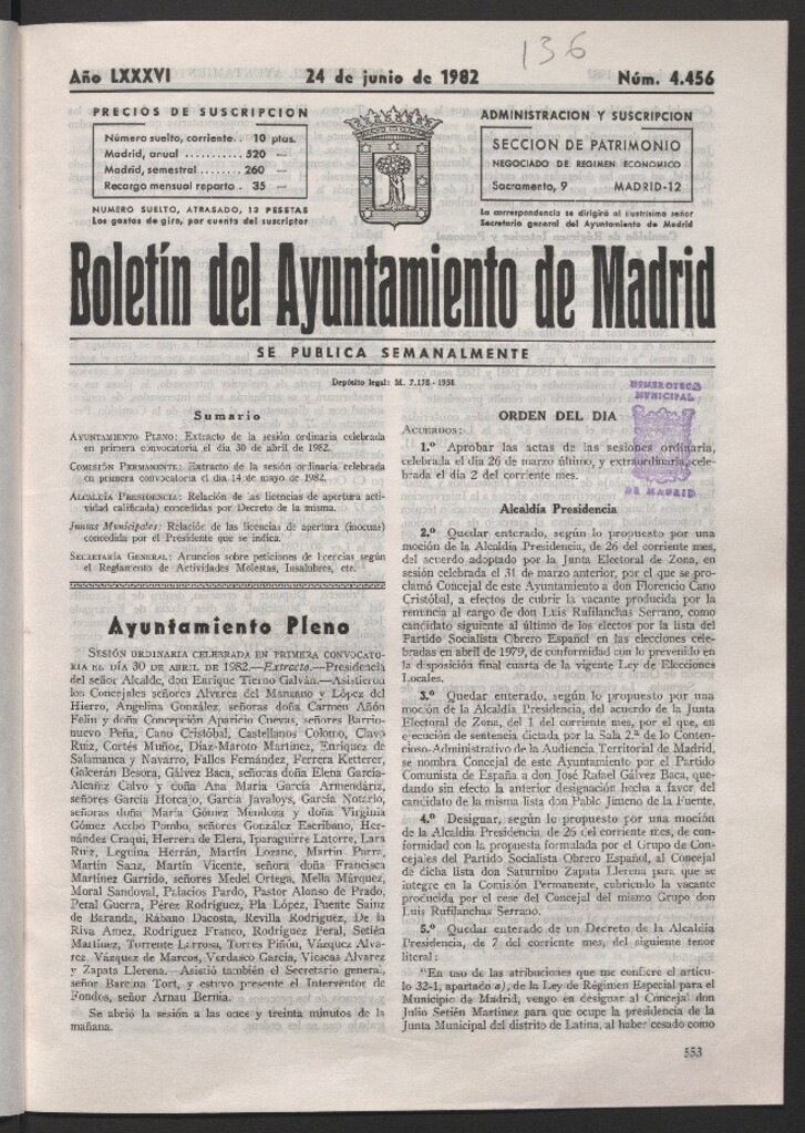 Miniatura de Boletín del Ayuntamiento de Madrid del 24 de junio de 1982