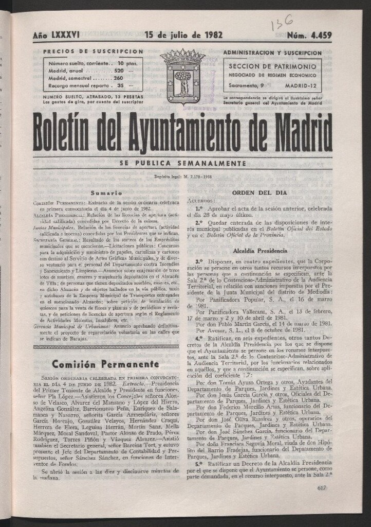 Miniatura de Boletín del Ayuntamiento de Madrid del 15 de julio de 1982