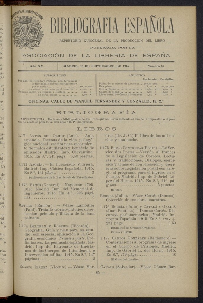 Miniatura de Bibliografía Española del 16 de septiembre de 1915