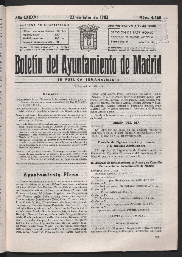 Miniatura de Boletín del Ayuntamiento de Madrid del 22 de julio de 1982