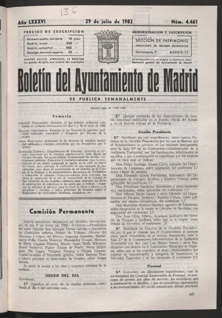 Miniatura de Boletín del Ayuntamiento de Madrid del 29 de julio de 1982