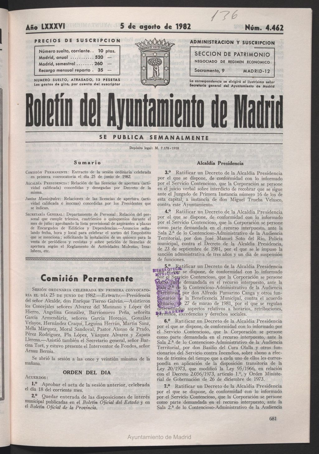 Miniatura de Boletín del Ayuntamiento de Madrid del 5 de agosto de 1982