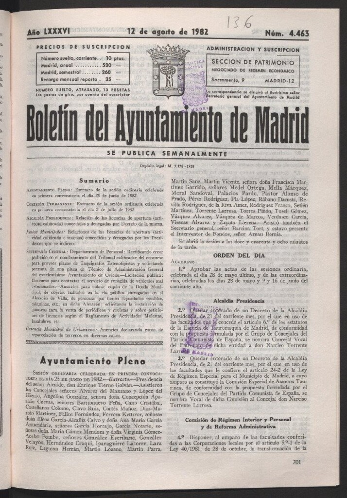Miniatura de Boletín del Ayuntamiento de Madrid del 12 de agosto de 1982
