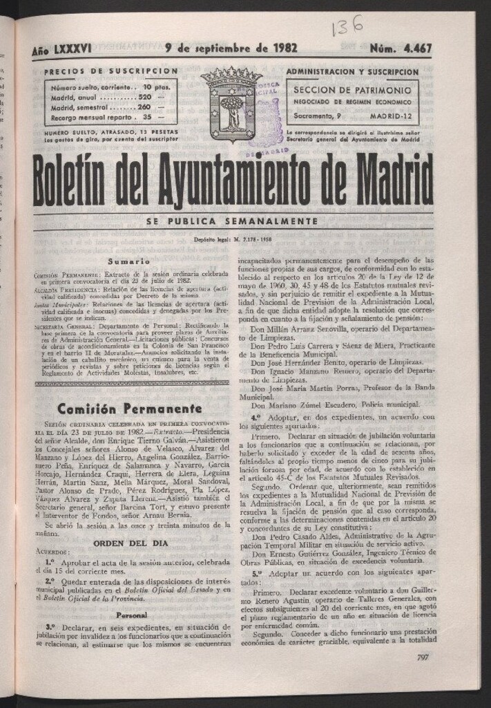 Miniatura de Boletín del Ayuntamiento de Madrid del 9 de septiembre de 1982