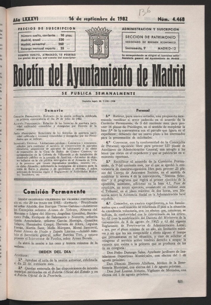 Miniatura de Boletín del Ayuntamiento de Madrid del 16 de septiembre de 1982