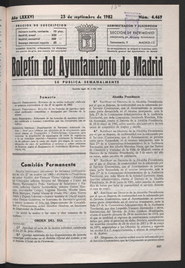 Miniatura de Boletín del Ayuntamiento de Madrid del 23 de septiembre de 1982