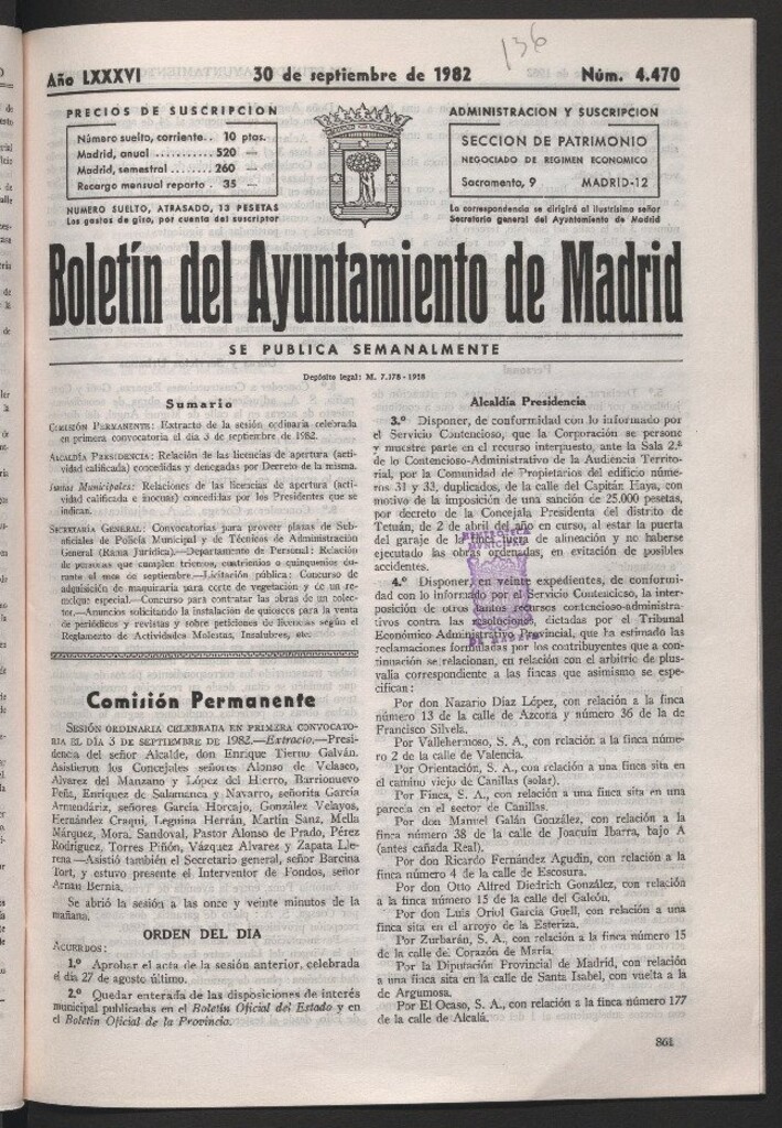 Miniatura de Boletín del Ayuntamiento de Madrid del 30 de septiembre de 1982