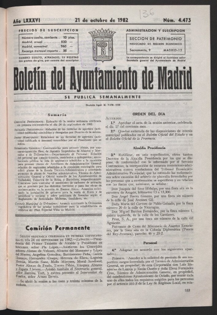 Miniatura de Boletín del Ayuntamiento de Madrid del 21 de octubre de 1982