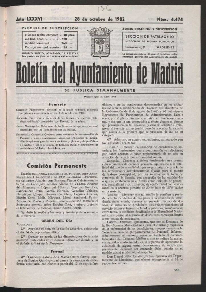 Miniatura de Boletín del Ayuntamiento de Madrid del 28 de octubre de 1982