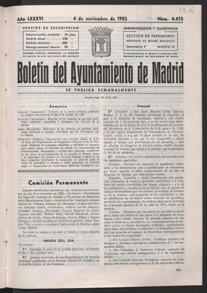 Miniatura de Boletín del Ayuntamiento de Madrid del 4 de noviembre de 1982