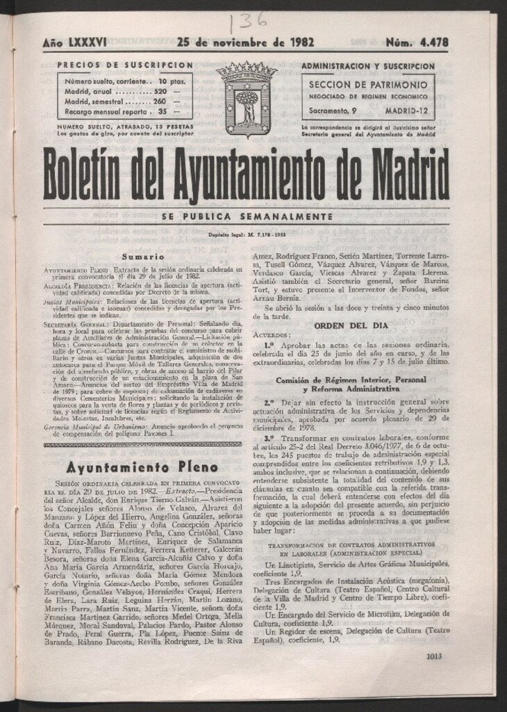 Miniatura de Boletín del Ayuntamiento de Madrid del 25 de noviembre de 1982