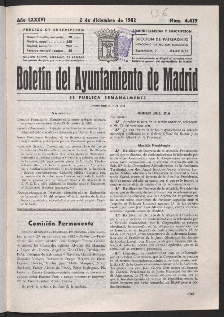Miniatura de Boletín del Ayuntamiento de Madrid del 2 de diciembre de 1982