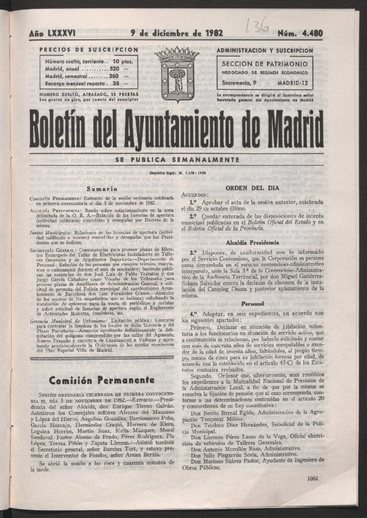 Miniatura de Boletín del Ayuntamiento de Madrid del 9 de diciembre de 1982