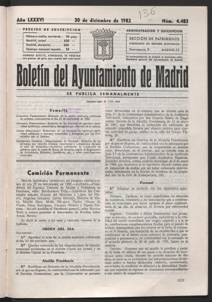 Miniatura de Boletín del Ayuntamiento de Madrid del 30 de diciembre de 1982