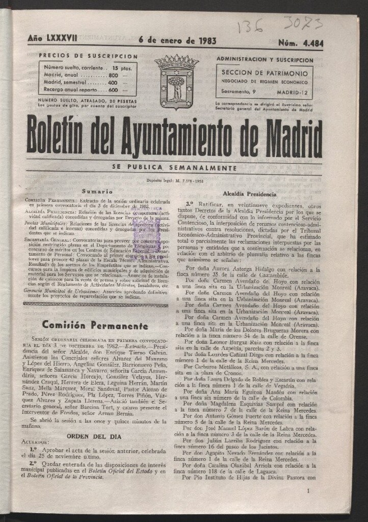 Miniatura de Boletín del Ayuntamiento de Madrid del 6 de enero de 1983