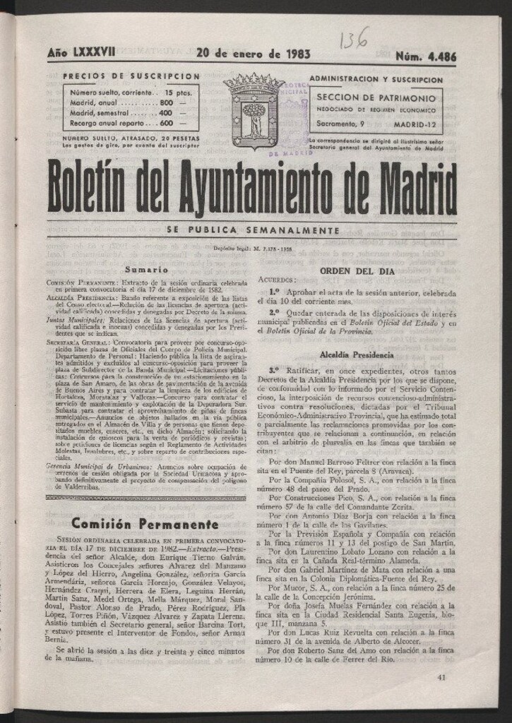 Miniatura de Boletín del Ayuntamiento de Madrid del 20 de enero de 1983