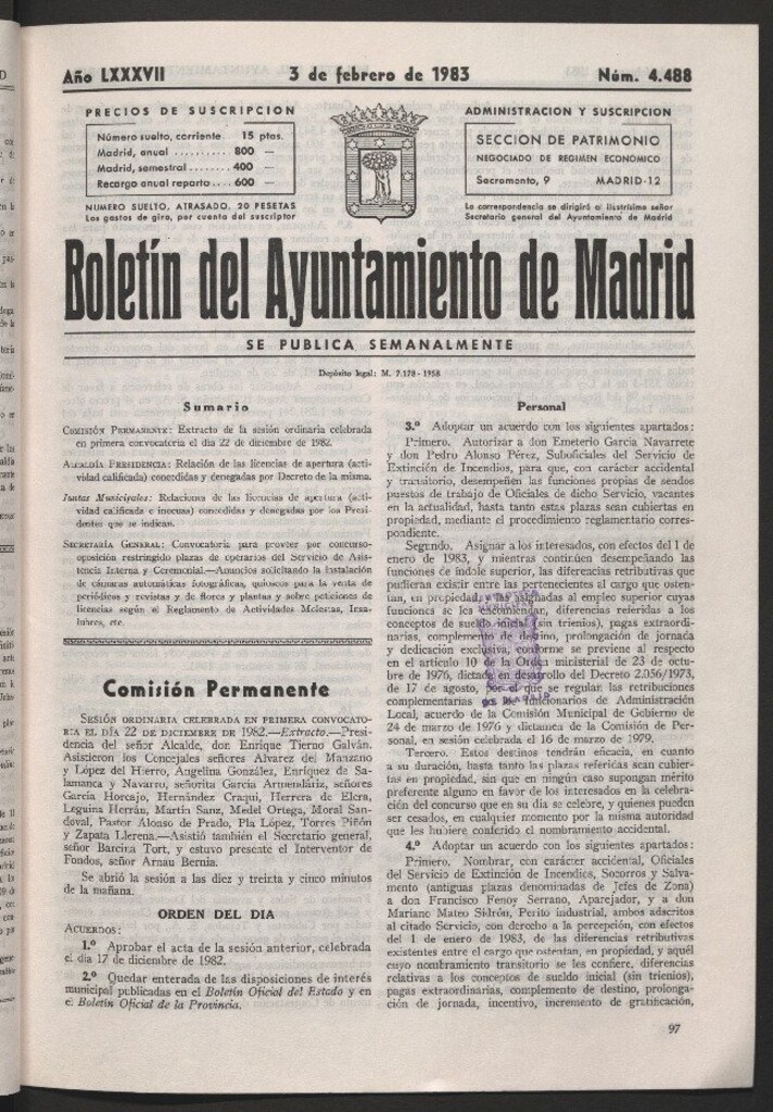 Miniatura de Boletín del Ayuntamiento de Madrid del 3 de febrero de 1983