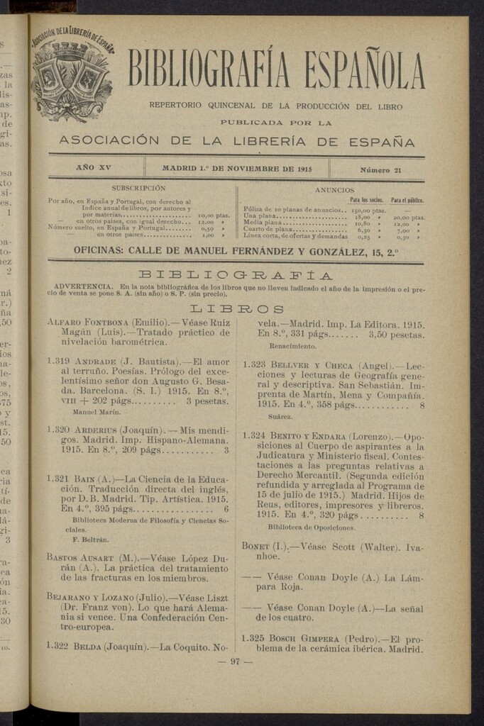 Miniatura de Bibliografía Española del 1 de noviembre de 1915
