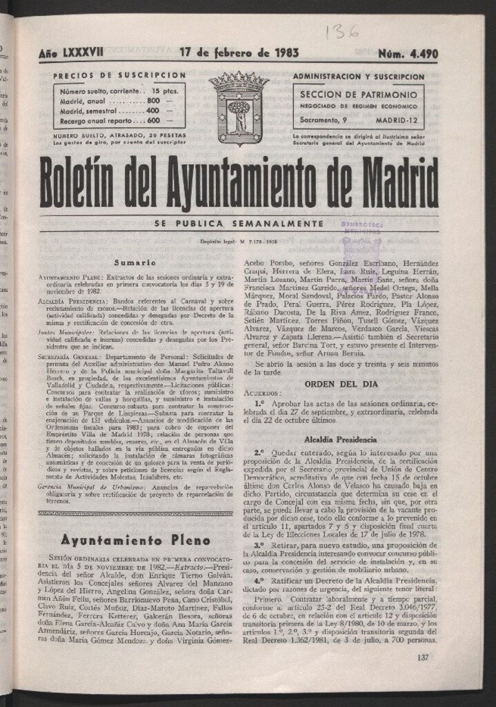 Miniatura de Boletín del Ayuntamiento de Madrid del 17 de febrero de 1983