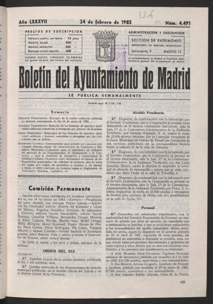 Miniatura de Boletín del Ayuntamiento de Madrid del 24 de febrero de 1983