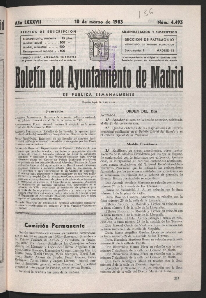 Miniatura de Boletín del Ayuntamiento de Madrid del 10 de marzo de 1983