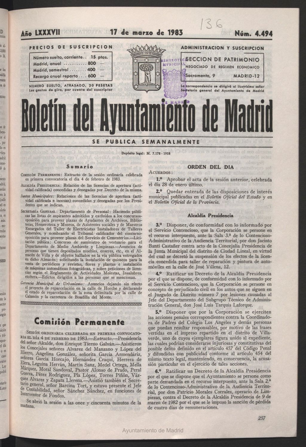 Miniatura de Boletín del Ayuntamiento de Madrid del 17 de marzo de 1983