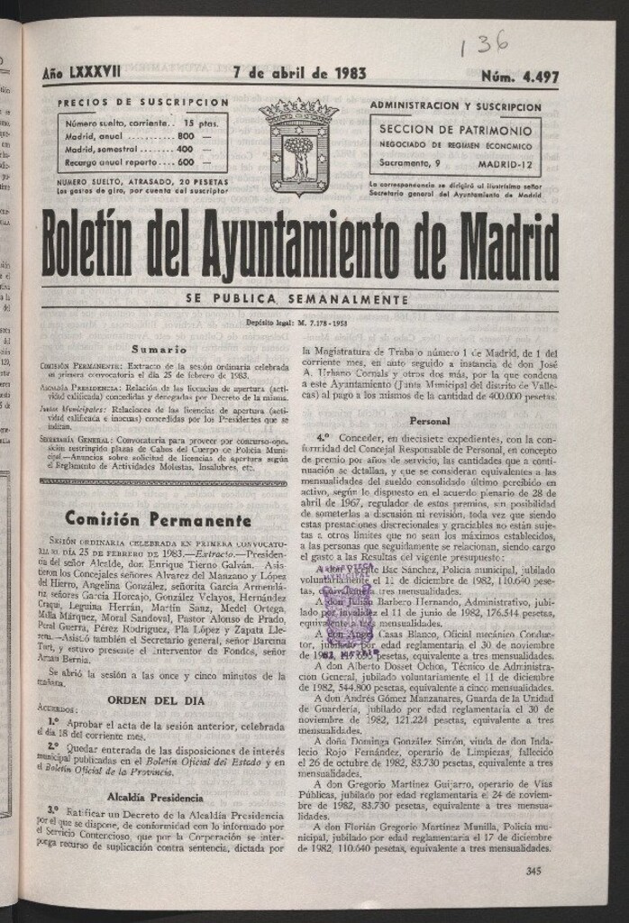 Miniatura de Boletín del Ayuntamiento de Madrid del 7 de abril de 1983