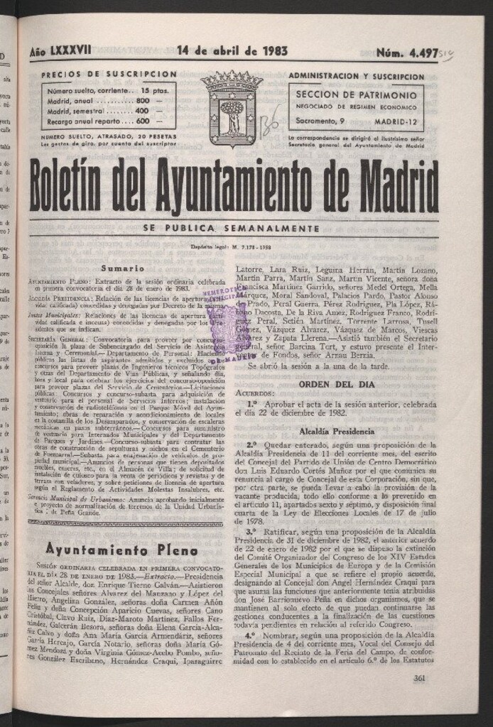 Miniatura de Boletín del Ayuntamiento de Madrid del 14 de abril de 1983