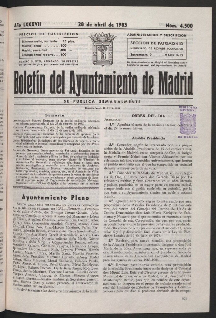 Miniatura de Boletín del Ayuntamiento de Madrid del 28 de abril de 1983