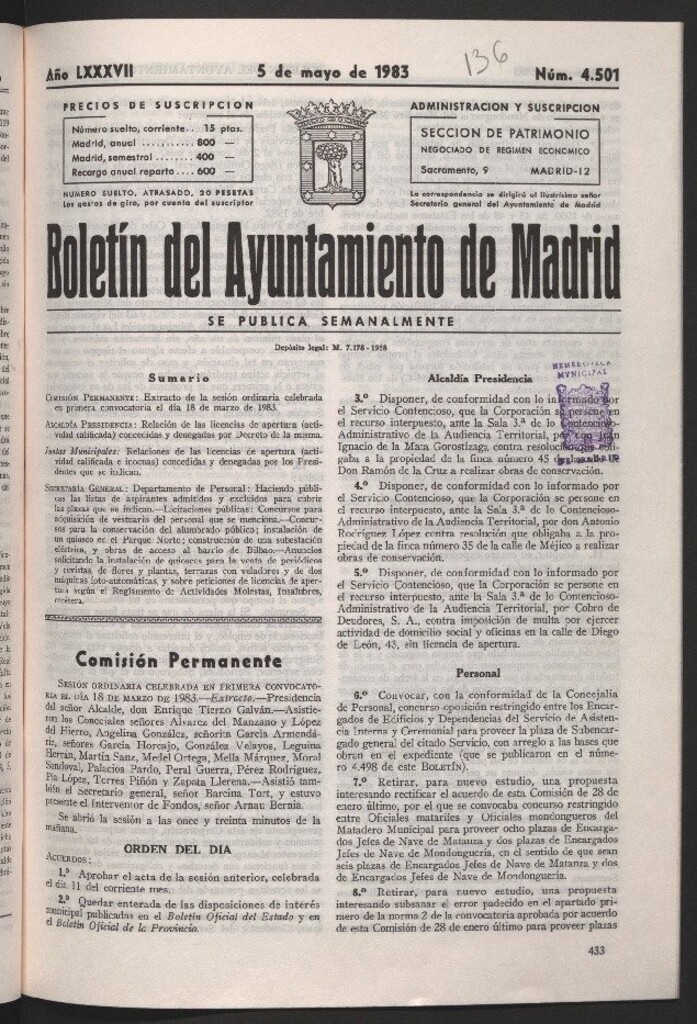Miniatura de Boletín del Ayuntamiento de Madrid del 5 de mayo de 1983