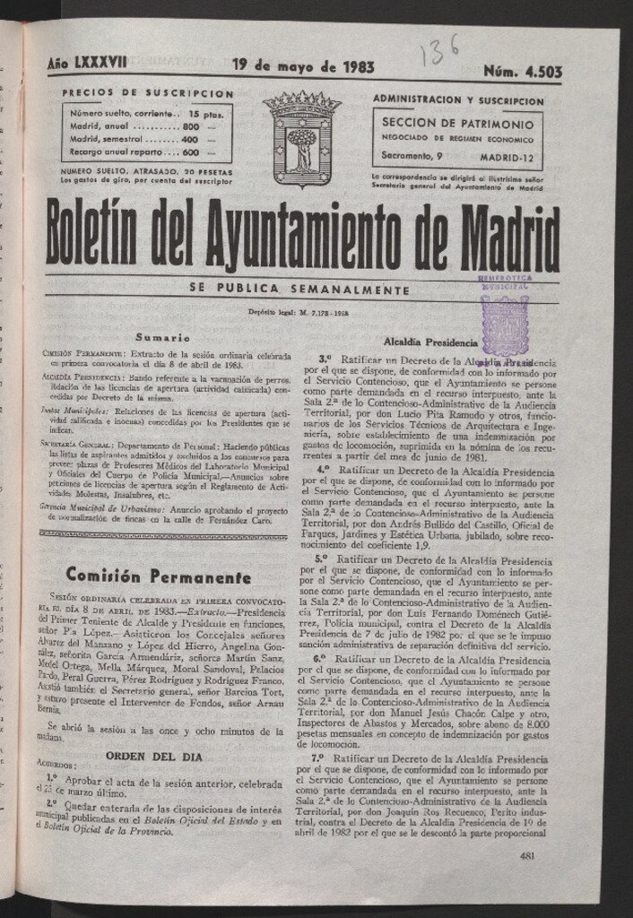 Miniatura de Boletín del Ayuntamiento de Madrid del 19 de mayo de 1983