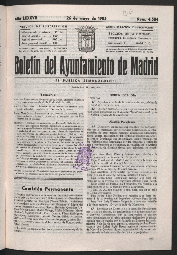 Miniatura de Boletín del Ayuntamiento de Madrid del 26 de mayo de 1983