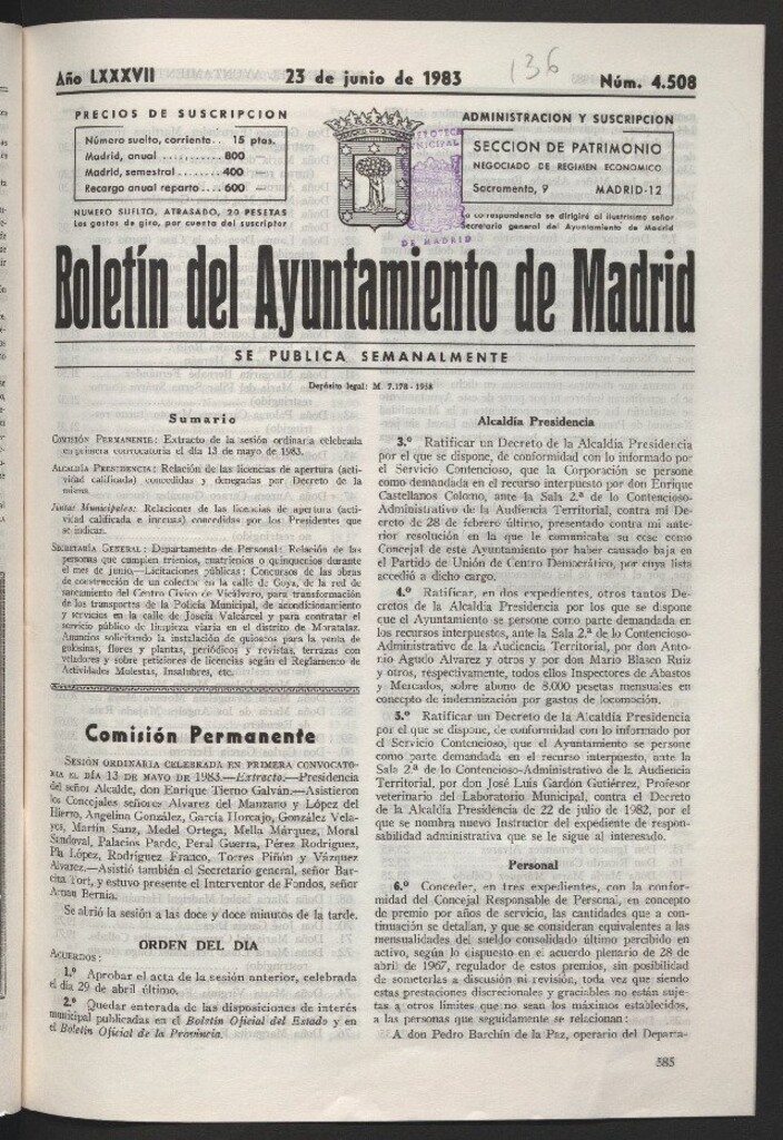 Miniatura de Boletín del Ayuntamiento de Madrid del 23 de junio de 1983