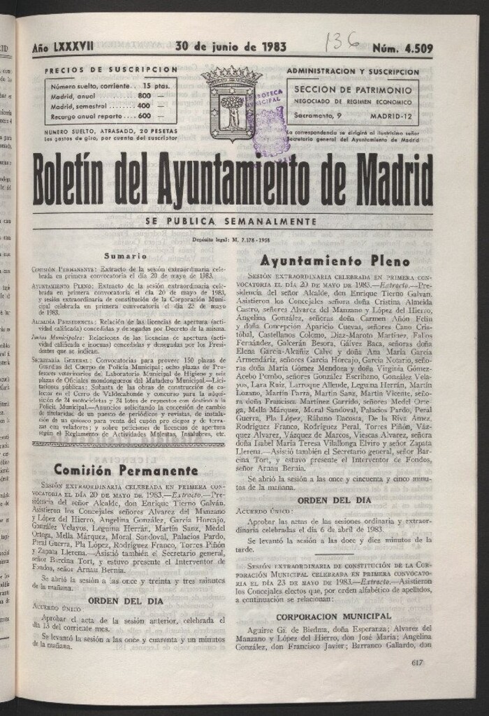 Miniatura de Boletín del Ayuntamiento de Madrid del 30 de junio de 1983