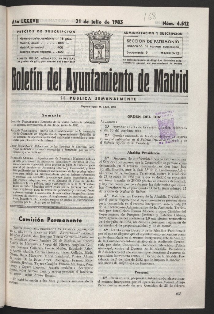 Miniatura de Boletín del Ayuntamiento de Madrid del 21 de julio de 1983