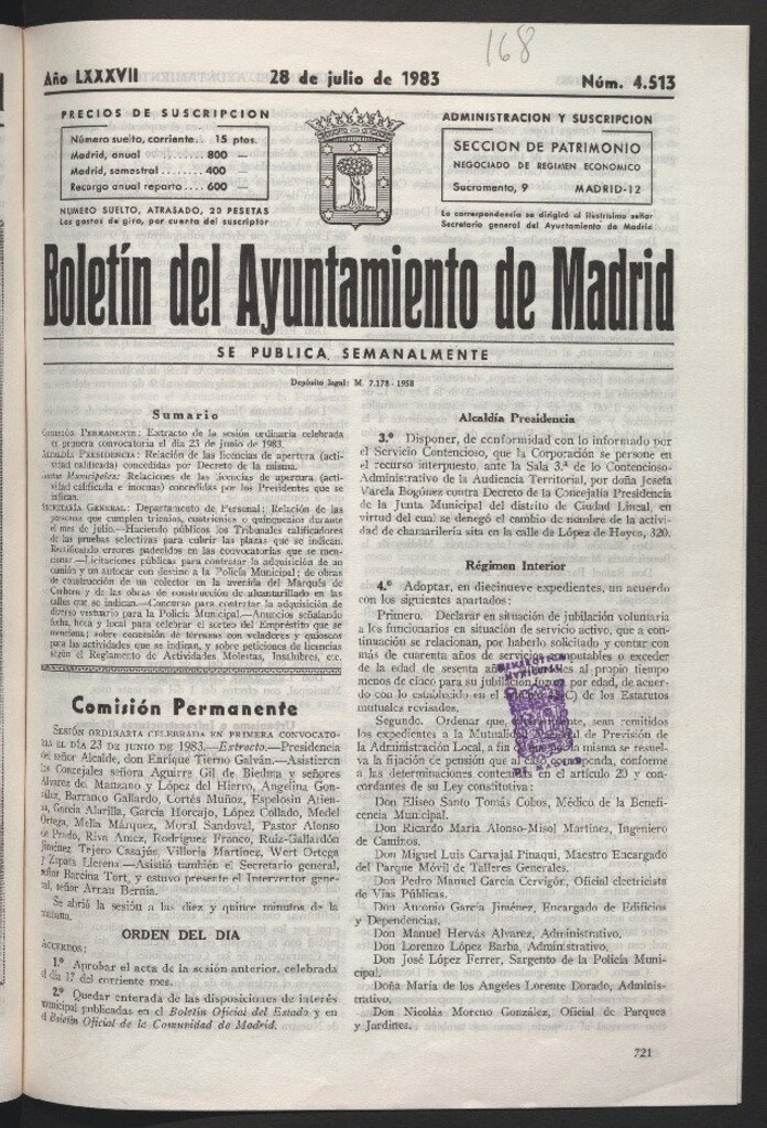 Miniatura de Boletín del Ayuntamiento de Madrid del 28 de julio de 1983