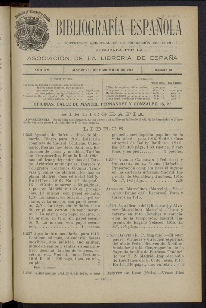 Miniatura de Bibliografía Española del 16 de diciembre de 1915