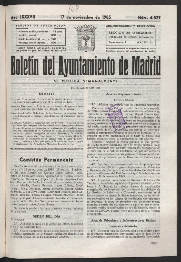 Miniatura de Boletín del Ayuntamiento de Madrid del 17 de noviembre de 1983