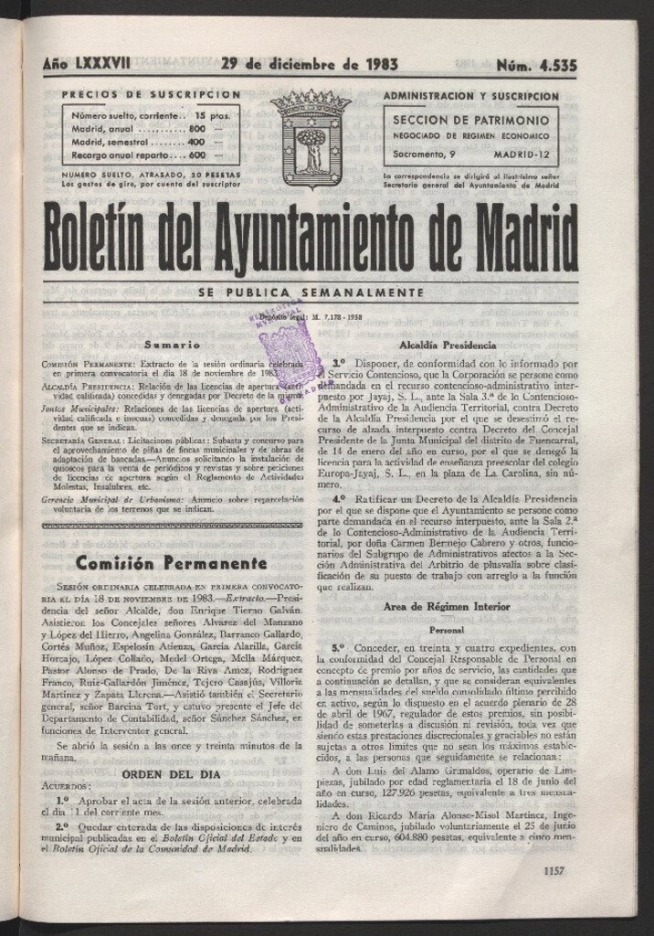 Miniatura de Boletín del Ayuntamiento de Madrid del 29 de diciembre de 1983