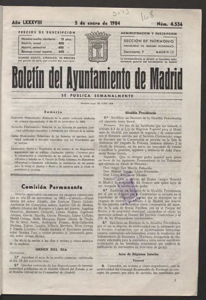 Miniatura de Boletín del Ayuntamiento de Madrid del 5 de enero de 1984