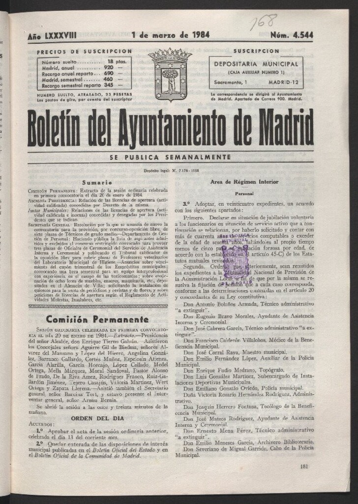Miniatura de Boletín del Ayuntamiento de Madrid del 1 de marzo de 1984